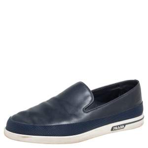Prada Navy  Blue Leather Slip On Sneakers Size 42