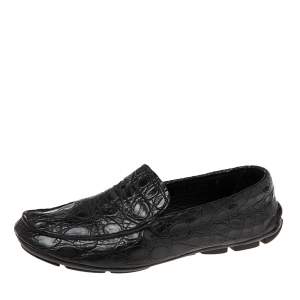 Prada Black Crocodile Leather Slip On Loafers Size 42