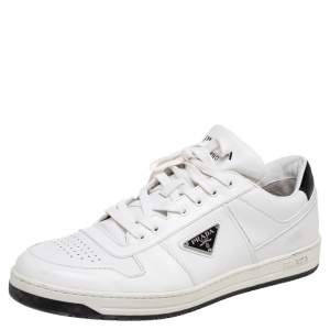 Prada White Leather Downtown Low-Top Sneakers Size 45.5