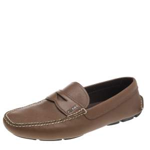 Prada Brown Leather Slip On Driving Loafers Size 43