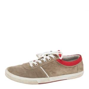 Prada Grey/Red Suede  Lace Up Sneakers Size 44
