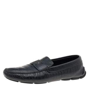 Prada Black Croc Embossed Leather Penny Slip On Loafers Size 44.5