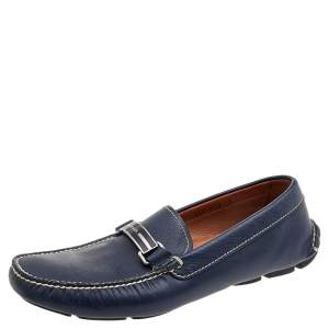 Prada Blue Saffiano Leather Slip On Loafers Size 41