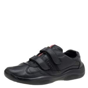 Prada Sport Black Leather Low Top Sneakers Size 42