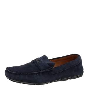 Prada Navy Blue Suede Slip On Loafers Size 43.5