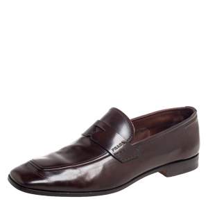 Prada Brown Leather Penny Sip On Loafers Size 40
