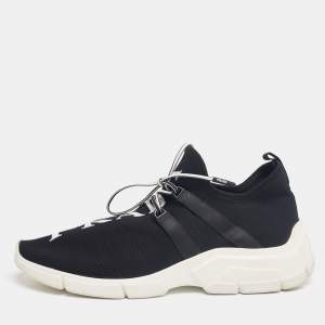 Prada Black Logo Knit Fabric Low-Top Sneakers Size 40.5