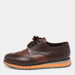 Prada Brown Brogue Leather Wingtip Lace Up Derby Size 43.5