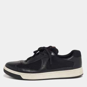 Prada Black Leather And Fabric Low Top Sneakers Size 41