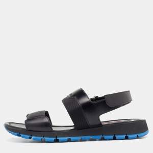 Prada Sport Black Leather And Fabric Flat Sandals Size 41.5