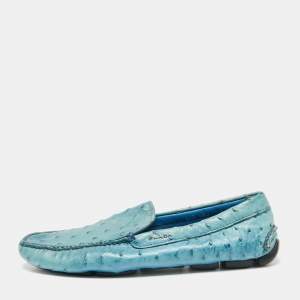 Prada Blue Ostrich Slip On Loafers Size 40