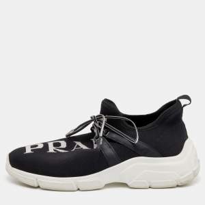Prada Black/White XY Logo Knit Fabric Sock Sneakers Size 37
