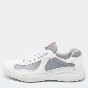 Prada  White/Grey Patent And Fabric Low Top  Sneakers Size 44.5 