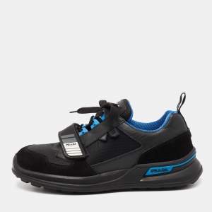 Prada Black Mechano Leather and Mesh  Sneakers Size 41.5