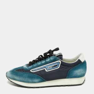 Prada Blue Suede And Nylon Low Top Sneakers Size 42