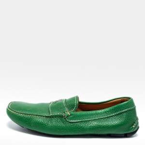 Prada Green Leather Slip On Loafers Size 40