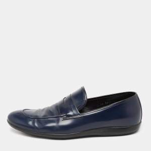 Prada Navy Blue Leather Penny Slip On Loafers Size 44.5