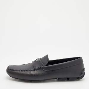 Prada Black Saffiano Leather Slip on Loafers Size 40.5