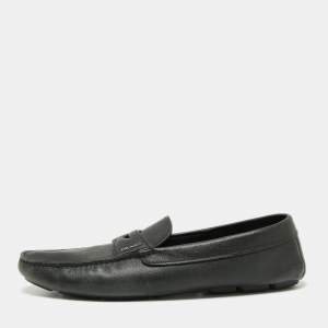 Prada Black Saffiano Leather Slip On Loafers Size 46