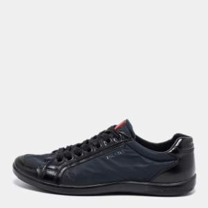 Prada Black Nylon and Leather Low Top Sneakers Size 42.5 
