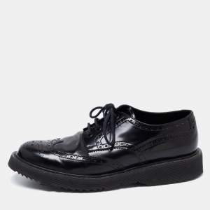 Prada Black Brogue Leather Lace Up Oxford Size 42