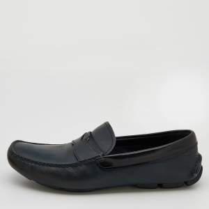Prada Blue/Black Leather Logo Embellished Slip On Loafers Size 40
