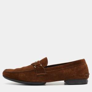 Prada Dark Brown Suede Penny Slip On Loafers Size 42