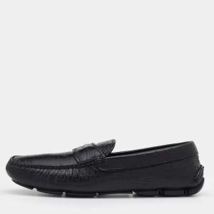 Prada Black Croc Embossed Leather Penny Slip On Loafers Size 39.5