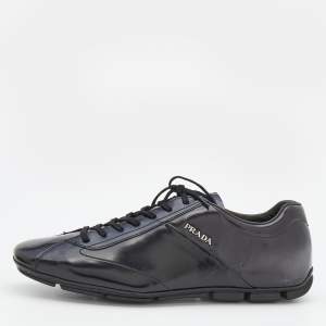 Prada Black Leather Lace Up Low Top Sneakers Size 40