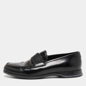 Prada Black Leather Slip On Loafers Size 40.5