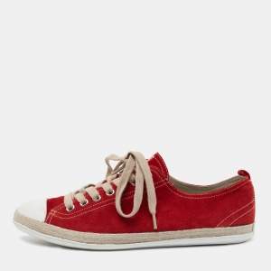 Prada Red Suede Lace Up Sneakers Size 41 