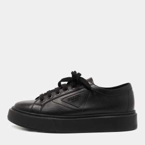 Prada Black Leather Low Top Sneakers Size 42.5