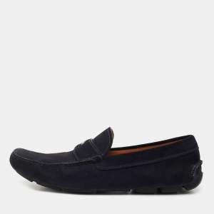 Prada Navy Blue Suede Slip On Loafers Size 44