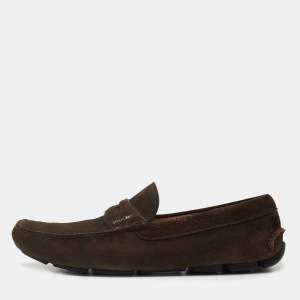 Prada Brown Suede Slip On Loafers Size 44