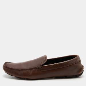 Prada Brown Leather Slip On Loafers Size 43