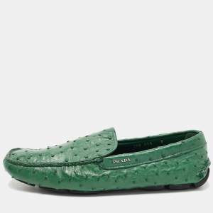 Prada Green Ostrich Leather Slip on Loafers Size 41