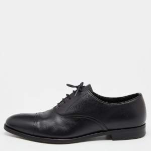 Prada Black Saffiano Leather Lace Up Oxfords Size 40.5
