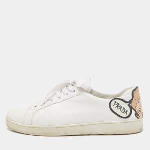 Prada White Leather Low Top Sneakers Size 41