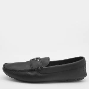 Prada Black Leather Logo Slip On Loafers Size 42