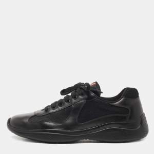 Prada Sports Black Leather and Mesh Low Top Sneakers Size 42