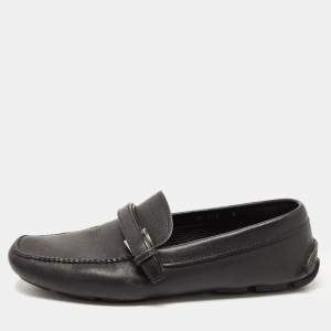 Prada Black Saffiano Leather Slip On Loafers Size 42