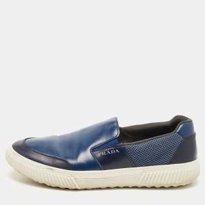 Prada Blue Leather Slip On Sneakers Size 44.5