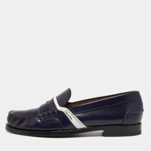 Prada Blue/White Leather Slip on Loafers Size 42.5