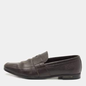 Prada Brown Saffiano Leather Penny Loafers Size 42