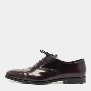 Prada Burgundy Leather Lace Up Brogue Oxford Size 42
