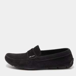 Prada Black Suede Penny Loafers Size 40.5