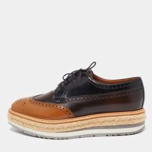 Prada Brown Brogue Leather Derby Espadrille Sneakers Size 41
