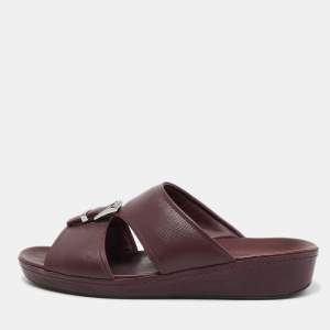 Prada Burgundy Saffiano Leather Buckle Slide Sandals Size 43.5
