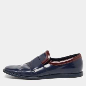 Prada Navy Blue Leather Square Toe Loafers Size 43.5