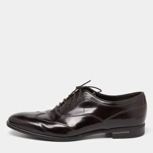 Prada Brown Patent Leather Lace Up Oxfords Size 43.5